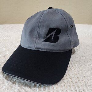 Bridgestone Golf Gray Black 6 Panel Head Shots Tuck Strap Baseball Cap Hat